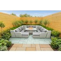 11-Seater Rattan Dining Set with Firepit Table