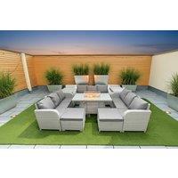 11-Seater Rattan Sofa Set with Firepit Dining Table & Stools