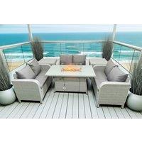 Rattan Dining Set with Firepit Table - 6 Seater
