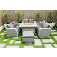 7-Seater PE Rattan Garden Dining Set with Firepit Table - Weather-Resistant Outdoor Furniture