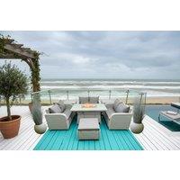 Modern PE Rattan 7-Seater U-Shape Garden Dining Set with Firepit Table