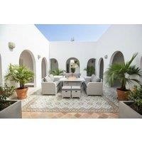 7-Piece U-Shape Rattan Dining Set with Firepit Table