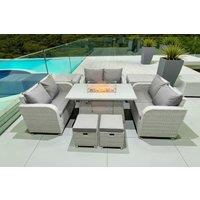 10-Seater Weather-Resistant Rattan Garden Dining Set with Firepit Table