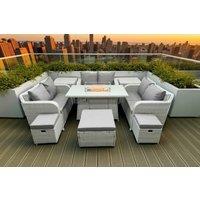 9-Seater Rattan Garden Dining Set with Firepit Table - Weather-Resistant, Modern Outdoor Lounge