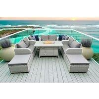 Weather-Resistant 8-Seater PE Rattan Garden Dining Set with Firepit Table