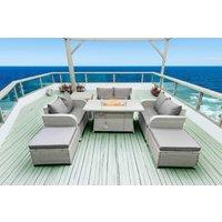 Rattan 7-Seater U-Shaped Garden Dining Set with Firepit Table - Weather-Resistant PE Wicker