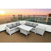6-Seater Rattan Lounge Set with Adjustable Lifting Table