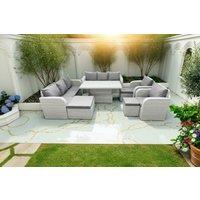 11-Seater PE Rattan Recliner Dining Set with Adjustable Table - Weather-Resistant Garden Furniture
