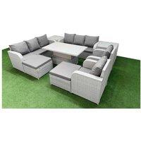 PE Rattan 10-Seater Reclining Outdoor Lounge & Dining Set - Weather-Resistant, Modern, Lifting Table