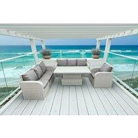 Stylish Rattan 7-Seater Reclining Sofa Set with Lifting Table
