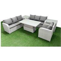 Modern PE Rattan 7-Seater Reclining Lounge & Lifting Dining Set - Weatherproof Garden Furniture