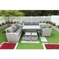 Modern 9-Seater PE Rattan Reclining Sofa Dining Set with Lifting Table - Weatherproof Garden Furniture