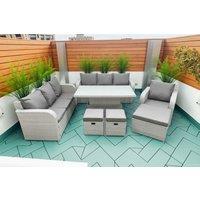 PE Rattan 10-Seater Reclining Lounge Set with Lifting Table