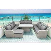 10-Seater PE Rattan Garden Sofa Set with Adjustable Rising Table