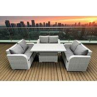 Weather-Resistant 6-Seater Rattan Loveseat Set With Adjustable Table