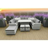 9-Seater Rattan Garden Lounge Set with Lifting Table & Stools