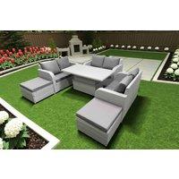Modern Rattan 8-Seater Garden Set with Adjustable Table