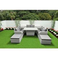 Rattan Garden Sofa Set - 3-Seater, Weather-Resistant, Adjustable Table & Stools