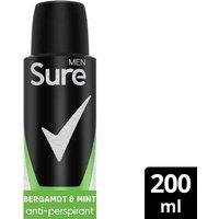 Sure Men Bergamot & Mint Anti-Perspirant Deodorant Spray - 200Ml (3 Or 6 Packs)