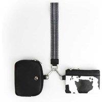 Mini Dual Pouch Wallet Wristlet Wallet For Women Pu Leather Purse