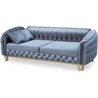 Plush Velvet Chesterfield 3+2 Seater Sofa Set - Modern Velvet Sofas with Chrome Legs (Black, Grey, Blue)