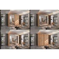 Modern Sliding Door Oak Finish Without Mirror Wardrobe - 203Cm