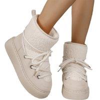 Unisex Black Women'S Boucle Fleece Mid-Calf Snow Boots - Warm And Stylish