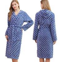 Unisex Purple Lightweight Coral Velvet Checkerboard Bathrobe - Unisex, Cosy Loungewear, 4 Stylish Colours