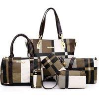 Camel 6pc Women's Chequered Tote Bag Set - 5 Colours