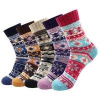 Black 5 Pairs Winter Warm Knitted Women's Socks - Vintage Soft Polyester & Acrylic, Stretchy, Cosy Accessory