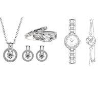 5 Piece Luxury Jewellery & Watch Set - Silver or Rose Gold, Zircon, Gift Collection