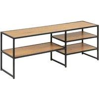 Industrial Black Metal & Oak Tv Stand - 3-Tier Open Shelves, Contemporary Living Room Storage