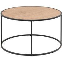 Round Oak-Effect Coffee Table With Black Metal Frame - Modern Living Room Centrepiece, 80Cm