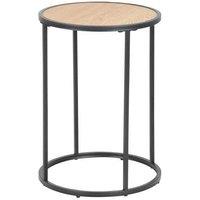 Black Metal Round Side Table With Oak Ash Top Compact Accent