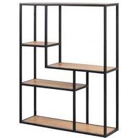 Wall Shelf Black Metal 3 Tier Oak Ash Shelves Industrial