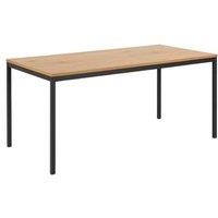 Dining Table Black Metal Frame Oak Top Rectangular Seats 6