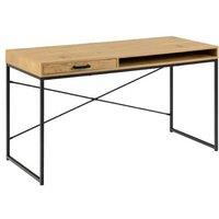 Office Desk With Drawer Black Steel Frame Wild Oak Finish