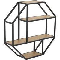 Octagonal Metal Wall Shelf Black Oak Display Unit Geometric