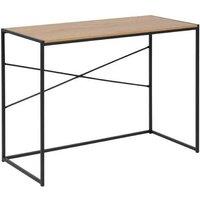Black And Oak Office Desk With Steel Frame Spacious Rectangular