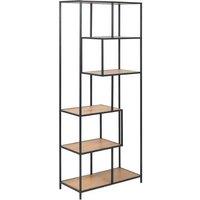 Tall Metal Bookcase 5 Tier Black Gold Oak Shelves Modern