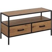 Contemporary Black & Oak Tv Stand - Steel Frame, 2 Drawers, Open Storage, Modern Living Room Furniture