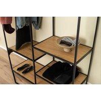 Clothes Rack With 4 Shelves Black Frame Oak Finish Open Wardrobe