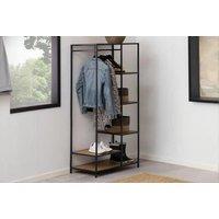 Clothes Rack With 5 Shelves Black Frame Oak Finish Hanging Rail