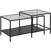 Coffee Table Set Black Metal Frame Glass Top Shelves Modern