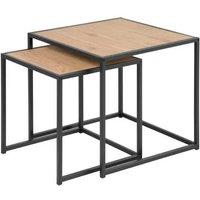 Black Metal Nest Of Tables Oak Ash Top Industrial Stackable Side