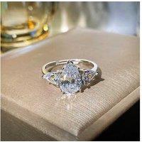 S925 Sterling Silver Three-Stone Pear Cubic Zirconia Adjustable Statement Ring