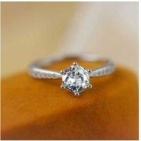 S925 Sterling Silver Salitaire C/Z 7Mm Open Adjustable Ring