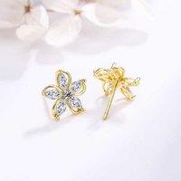 S925 Sterling Silver Hypoallergenic Marquise Flower Stud Earrings - Gold Plated, Dainty, Lightweight, Secure Butterfly Backs