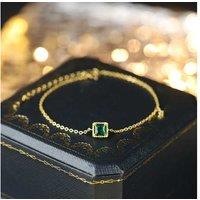 S925 Sterling Silver Emerald Square 14K Gold Plated Bracelet