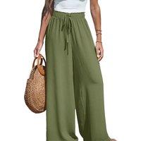 Green Women's High-Waisted Breathable Wide Leg Summer Trousers - 8 Colours, 5 Sizes